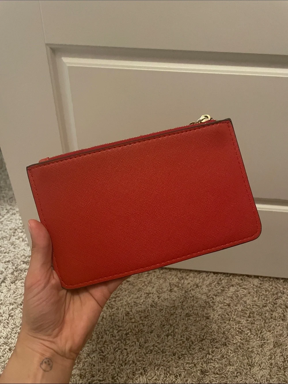 kate spade red leather wristlet with gold chain